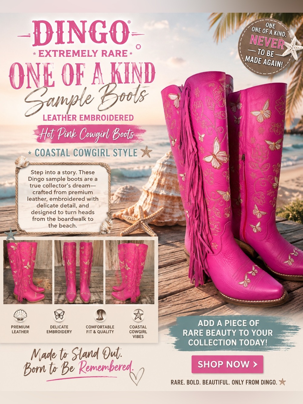 Dingo Retro Hot Pink Knee High Embroidered Leather Boots, Unreleased NWT Size 7 - Picture 8 of 16